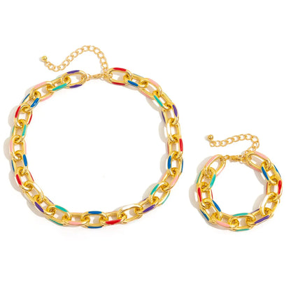 Luckacco 2Pcs/Set Colorful Bohemian Fashion Choker Necklace Bracelet Jewelry Set Classic Cross Chain Accessories for Women Gift Party