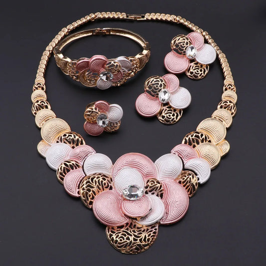 Luckacco Fashion African Jewellery Set Dubai Gold Color Jewelry Sets Women Customer Nigerian Wedding Flower Design Gift