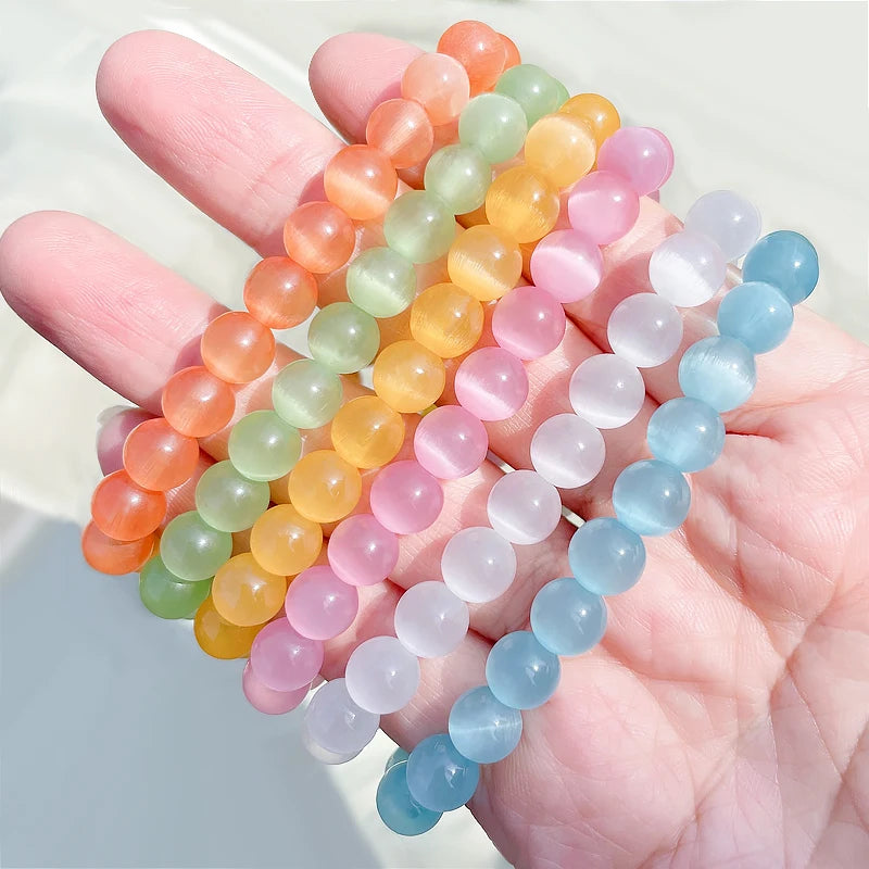 luckacco quartz crystal pink powder crystal quartz natural stone streche bracelet elastic cord pulserase jewelry beads lovers woman gift