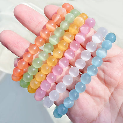 Luckacco Quartz Crystal Pink Powder Crystal Quartz Natural Stone Streche Bracelet Elastic Cord Pulserase Jewelry Beads Lovers Woman Gift