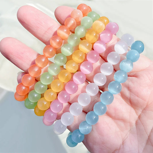 Luckacco Quartz Crystal Pink Powder Crystal Quartz Natural Stone Streche Bracelet Elastic Cord Pulserase Jewelry Beads Lovers Woman Gift