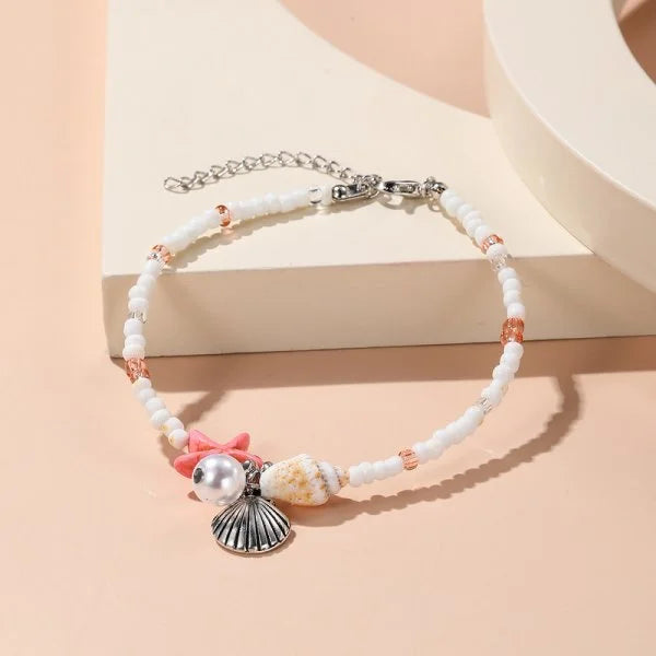 luckacco bohemian imitation shell beads bracelet for women sea star turtle woven rope bracelet handmade friendship beach holiday  jewelry