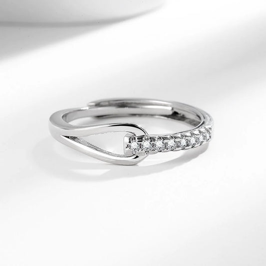 Luckacco 925 Sterling Silver High-End Full Diamond Hollow Design Horseshoe-Shaped Zircon Ring Personalized High-Quality Women's Ring