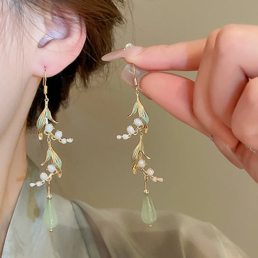 Luckacco Lily Of The Valley Leaf Water Drop Resin Dangle Earrings For Women Partysu New In Earring Hook Vintage Fashion Cheongsam Jewelr