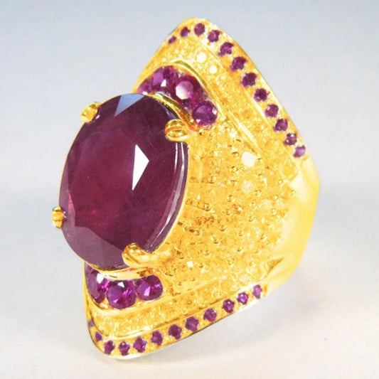 Luckacco 2025 New Red Corundum Ring for Women, European and American Style, Large Zircon, Light Luxury Fashion Party Jewelry Accessories