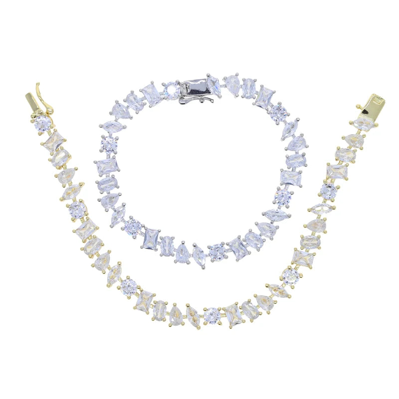 luckacco 5a cubic zirconia iced out bling geometric cz tennis chain bracelet for women luxury jewelry