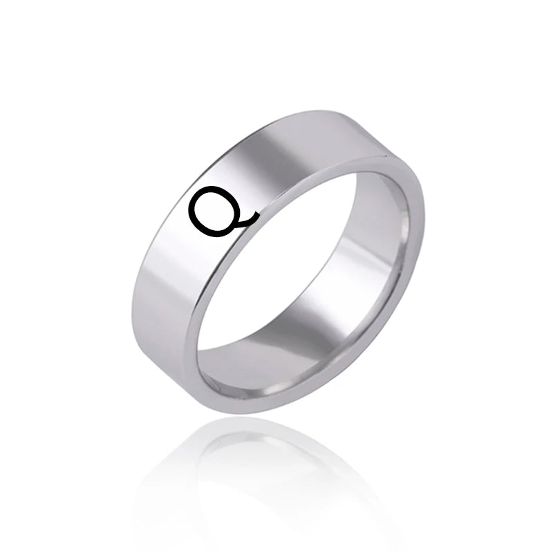luckacco fashion 26 english initial letter ring stainless steel engraved name rings for women birthday gifts