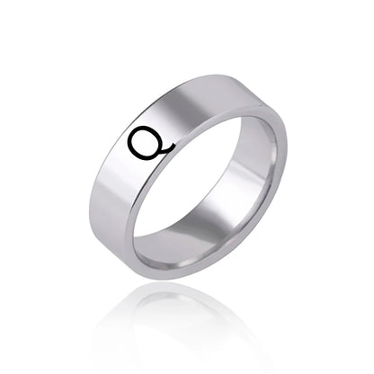 Luckacco Fashion 26 English Initial Letter Ring Stainless Steel Engraved Name Rings For Women Birthday Gifts