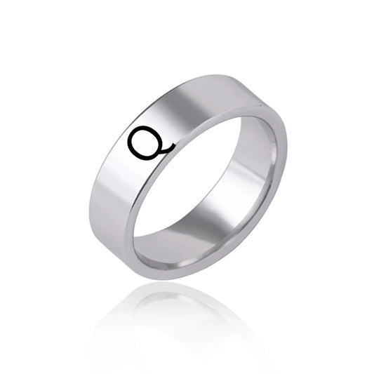 Luckacco Fashion 26 English Initial Letter Ring Stainless Steel Engraved Name Rings For Women Birthday Gifts