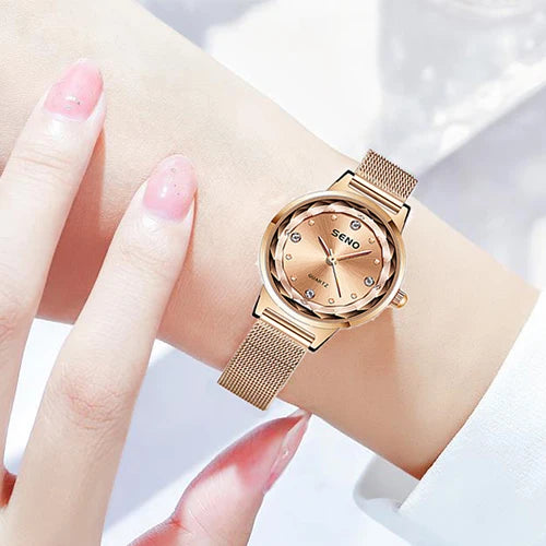 Luckacco Watches Fashion Elegant Diamond Mesh Strap Women's Watch Waterproof Quartz Watch Ladies Watch