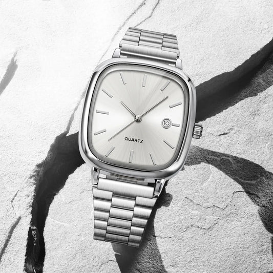 Luckacco Fashion Brand Men Watch Steel Strap Business Calendar Quartz Watches Luxury Wristwatches Gift  Big Dial Clock