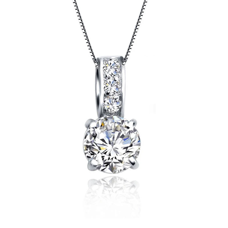 luckacco 925 sterling silver color bridal jewelry set classic cubic zircon crystal pendant  necklace stud earrings for women girls gift