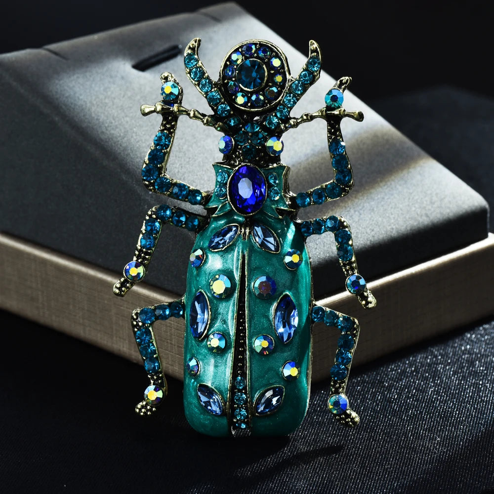luckacco big crystal beetle with big coin eye enamel insect brooch 4 colors