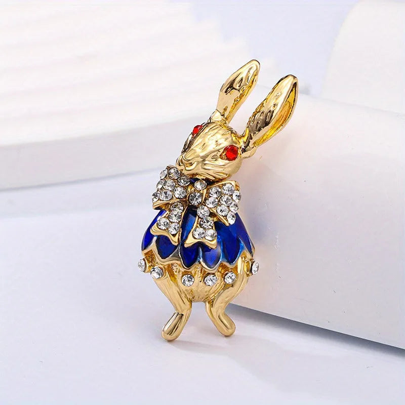 luckacco 1pc vintage baroque brooch ladies men's rabbit enamel crystal pin cute drip oil badge party gift dress ornaments