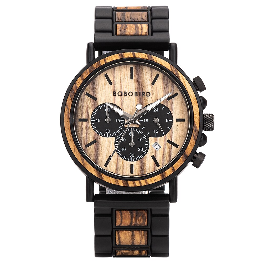 BOBO BIRD Luxury Wood Stainless Steel Men Watch Stylish Wooden Timepieces Chronograph Quartz Watches relogio masculino Gift Man - luckacco
