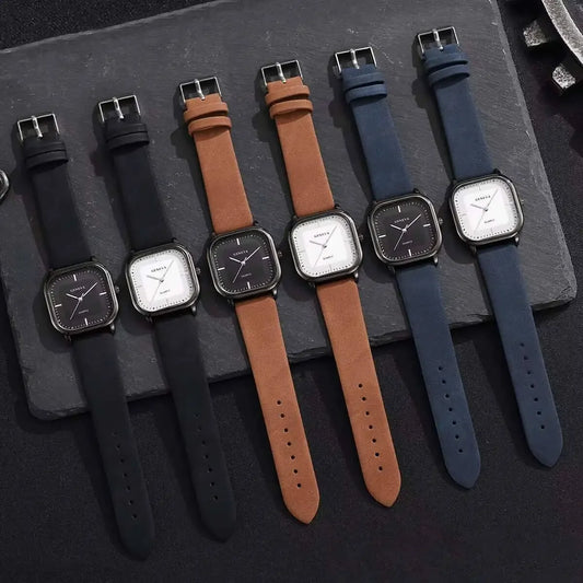 Luckacco Fashion Square Dial Men Watch Minimalist Casual Leather Strap Quartz Wristwatch Man Clock Relogios Masculino (Without Box)