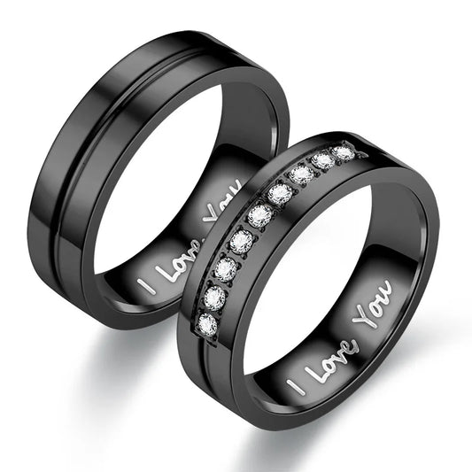 Luckacco Fashion Women Men Titanium Steel Ring Classic Letter I Love You Rings Gold Color Jewelry for Couple Weeding Gift Accessories