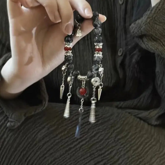 Luckacco Vintage Black Beaded Tassel Bracelets for Women Men New Chinese Ethnic Style Moon Handmade Beads Bracelets Jewelry Party Gifts
