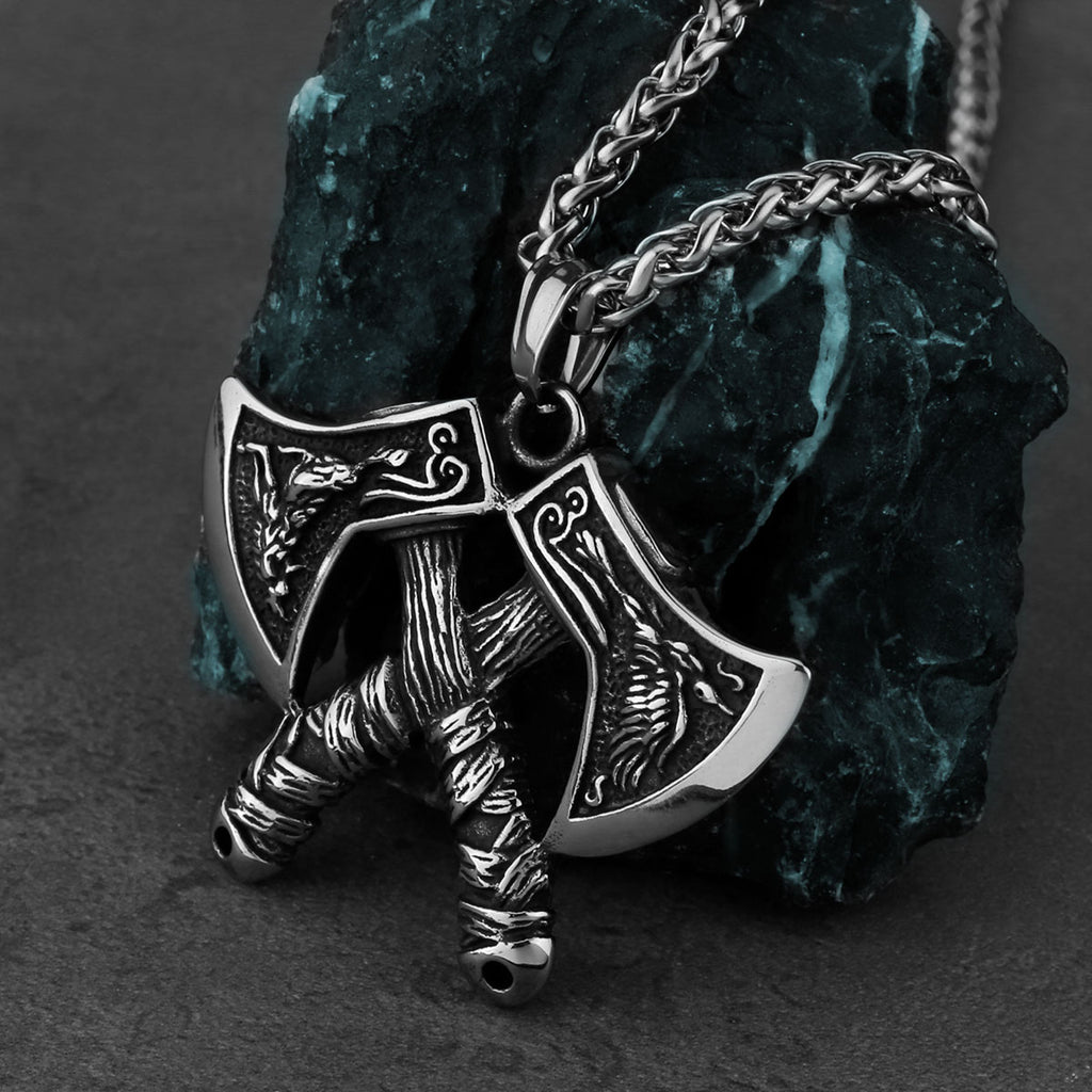 Viking Double Axe Domineering Wolf and Eagle Pendant Necklace Stainless Steel Trending Products Men's Jewelry Wholesale - luckacco