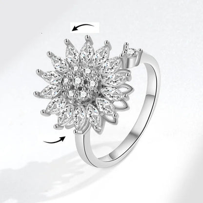 Luckacco Fashion Fidget Spinner Ring Anxiety for Women Multiple Crystal Sunflower Finger Rings Rotate Anti Stress Jewelry Wedding Gift