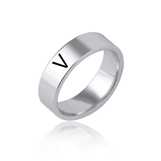 Luckacco Fashion 26 English Initial Letter Ring Stainless Steel Engraved Name Rings For Women Birthday Gifts