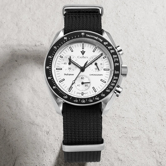 Luckacco CADISEN New Men's Watches Luxury Quartz Wrist Watch For Men Sapphire AR Coated Crystal Canvas VK68 Speed Chronograph Automatic