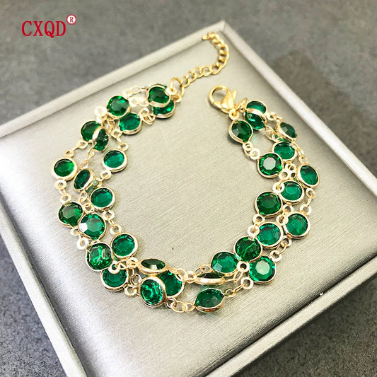 Luckacco Beautiful Fashion Multicolor Stainless Steel Lobster Clasp Glass Copper Combination Golden Bracelets For Women Girls Kids Gift