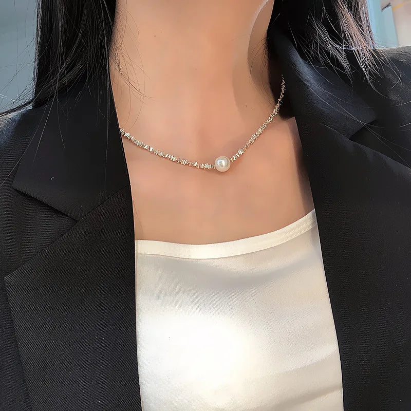luckacco popular 925 sterling silver fashion round pearl necklace for women fine jewelry wedding party birthday gift