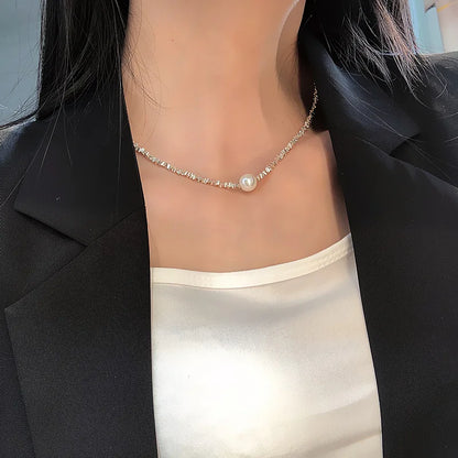 Luckacco Popular 925 Sterling Silver Fashion Round Pearl Necklace For Women Fine Jewelry Wedding Party Birthday Gift