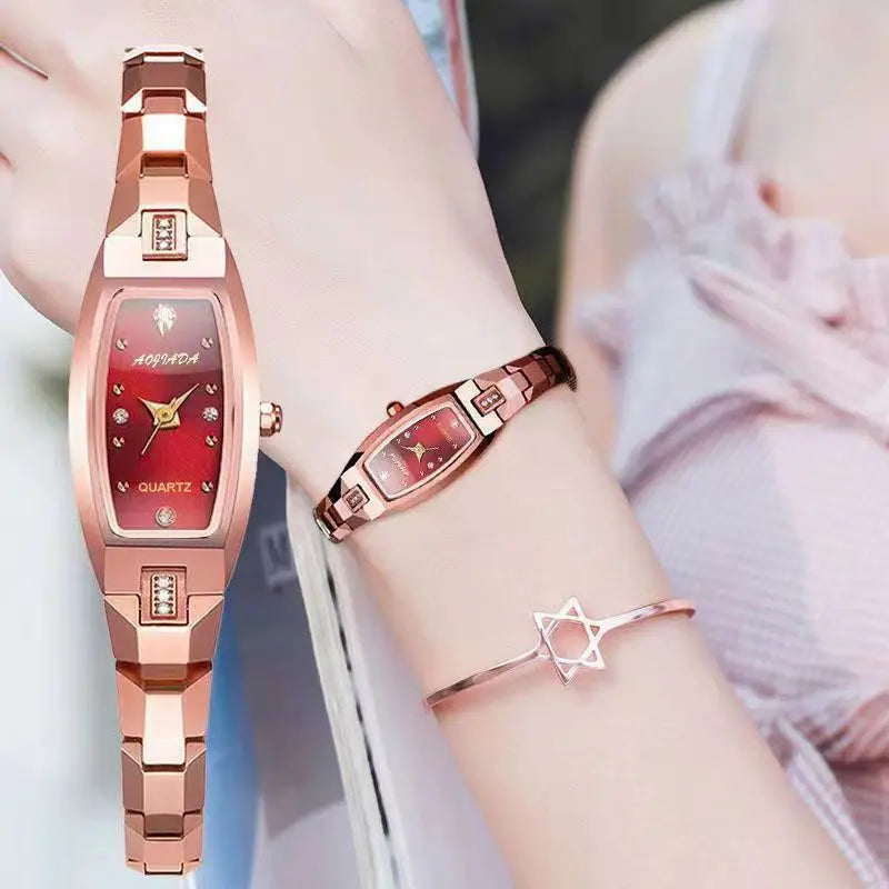 luckacco small ladies wristwatches golden retro watch for women vintage steel bracelet watch black quartz wristwatches reloj mujer