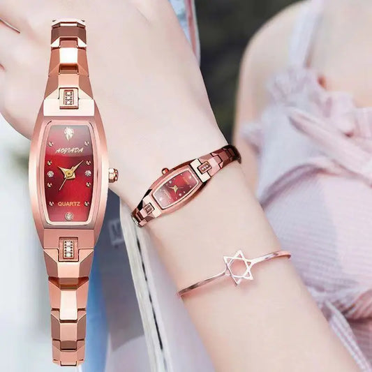 Luckacco Small Ladies Wristwatches Golden Retro Watch for Women Vintage Steel Bracelet Watch Black Quartz Wristwatches Reloj Mujer