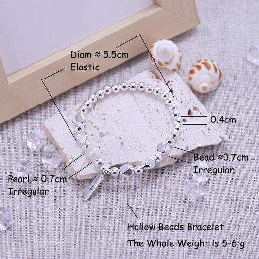 Luckacco New 925 Silver Geometric Bead Punk Peace of Mind Words Irregular String Bracelet For Woman Girl Fashion Jewelry Gift Dropship