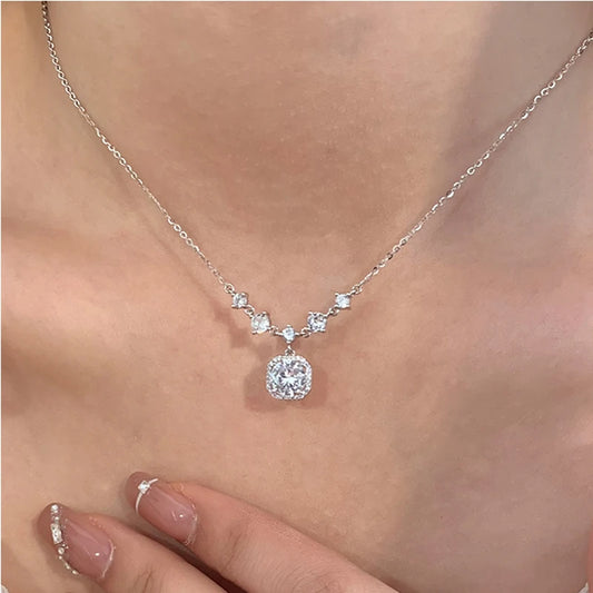 Luckacco S925 Sterling Silver Zircon Pendants Necklaces For Girl Luxury CZ Fine Jewelry Gift Female Wedding Gift