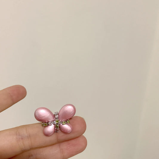Luckacco Fashion Enamel Drop Oil Y2K Crystal Butterfly Open Ring for Women Engagement Party Gift Temperament Jewelry 2025 New