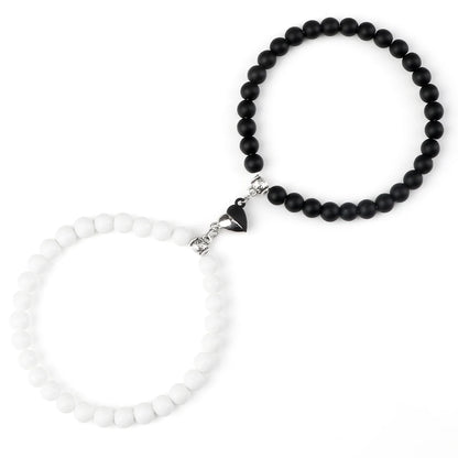 Luckacco 2Pcs/Set Sliver Black Color Magnet Pendant Bracelets 6MM 8MM White Porcelain Black Line Beads Couple Bracelet Jewelry Gift New
