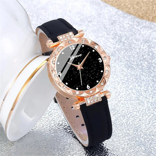 Luckacco Womens Watches 5Pcs Set Luxury Rhinestone Women Fashion Elegant Wristwatch Quartz Watch For Girl WristWatch Bracelet Gift