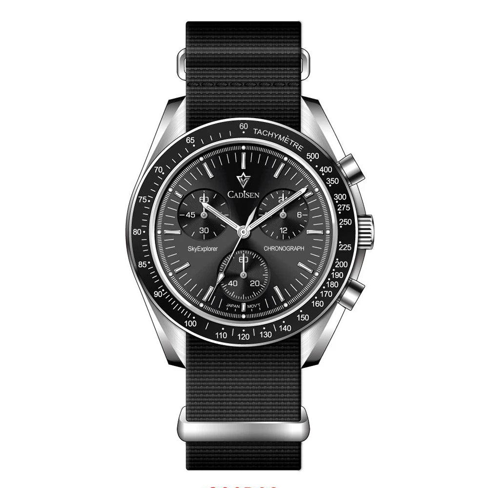 luckacco cadisen new men's watches luxury quartz wrist watch for men sapphire ar coated crystal canvas vk68 speed chronograph automatic