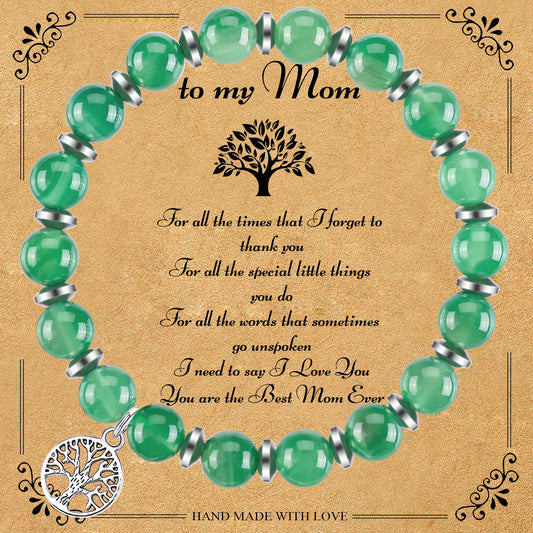 Luckacco Natural Agate Unique Design Tree of Life Beaded Bracelet Women's Jewelry Mom's Christmas Party Favor with Blessing Card