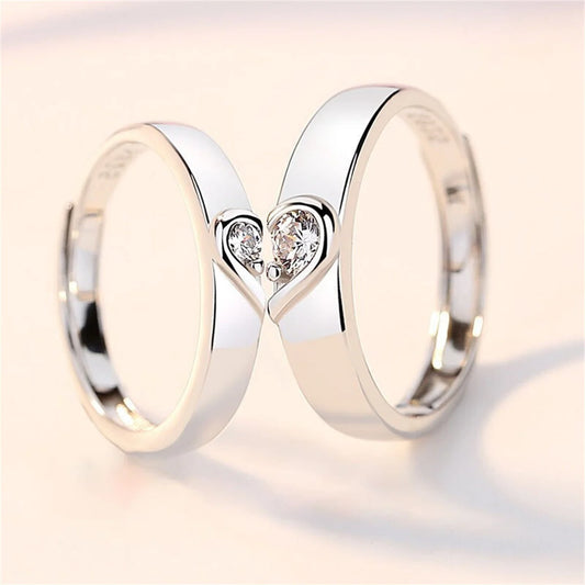 Luckacco 2Pcs Silver Color Luxury Zircon Crown Cross Couple Rings For Lovers Forever Endless Love Wedding Bands Ring Valentines Day Gifts