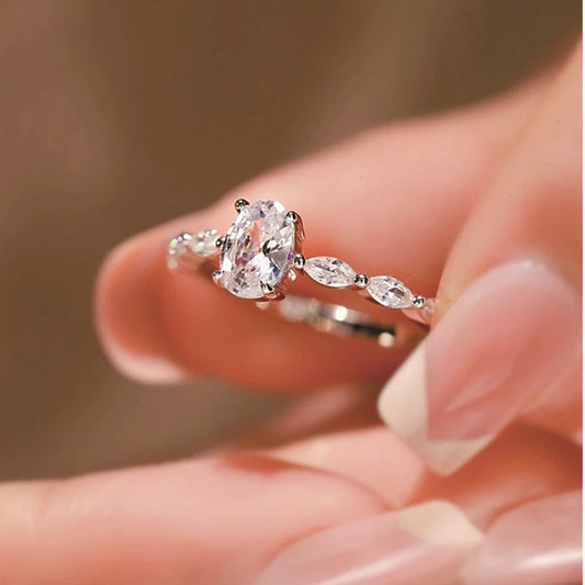 Luckacco New 925 Silver Color Oval Ring Women Exquisite Fashion Metal Inlaid AAA Zircon Stones Wedding Ring Engagement Fine Jewelry