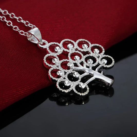 Luckacco 45cm 925 Sterling Silver fine tree Pendant Necklace For Women Fashion charms Christmas gifts party Wedding Jewelry