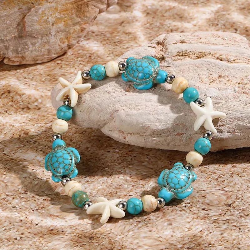 luckacco bohemian imitation shell beads bracelet for women sea star turtle woven rope bracelet handmade friendship beach holiday  jewelry