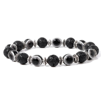 Luckacco Lucky Evil Eye Beads Bracelet Natural Stone Lava Hematite Bracelet Set Multilayer Bracelets Women Men Handmade Elastic Jewelry