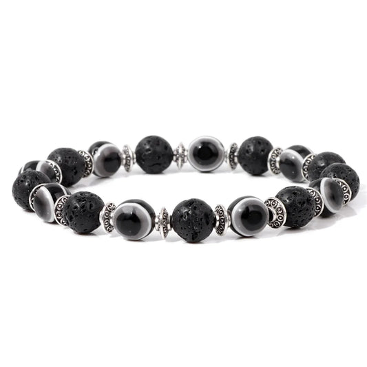 Luckacco Lucky Evil Eye Beads Bracelet Natural Stone Lava Hematite Bracelet Set Multilayer Bracelets Women Men Handmade Elastic Jewelry