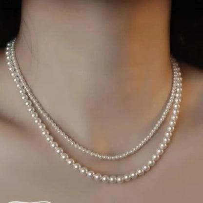 Luckacco 4 6mm 2 Necklaces Round White Natural Shell Pearl Pearls Chokers Short Necklace for Women Jewelry Gift  16" 18"