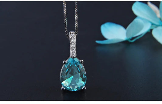 Luckacco New 2021 Pure Natural Blue Topaz Pendant S925 Carat Necklace Colgantes Wedding Pendant for women dropshipping