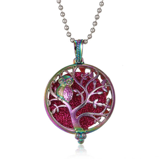 Luckacco New Colorful Aromatherapy Necklace Vintage Flower Butterfly Tree Owl Essential Oil Diffuser Necklace Perfume Lockets Pendants