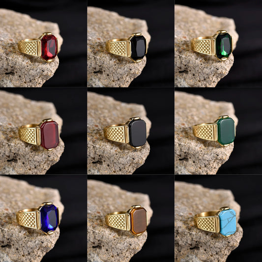 Luckacco R3351g Men's High Quality Vintage Stainless Steel Gemstone Styles Ring Jewelry