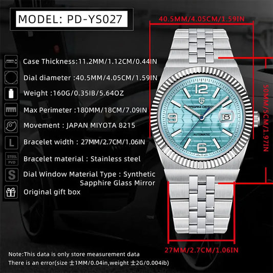 Luckacco New 40mm Mechanical Watch PAGANI DESIGN Men Watches Stainless Steel 100M Waterproof Wristwatch Sapphire Glass Clock Reloj Hombre