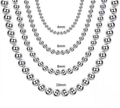 Luckacco Andara 925 Sterling Silver 4MM/6MM/8MM/10MM Smooth Beads Ball Chain Necklace For Women Men Fashion Jewelry